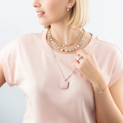 Coeur De Lion - Classic Romantic Cubes & Pearls Bicolour Necklace