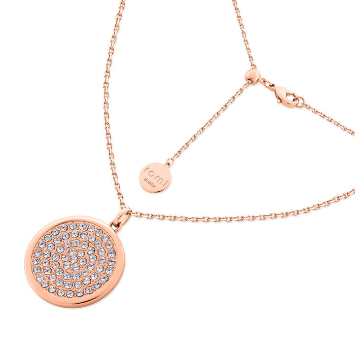 Romi Necklace - Pave Disc Pendant - Rose Gold Plated/Silver/Gold