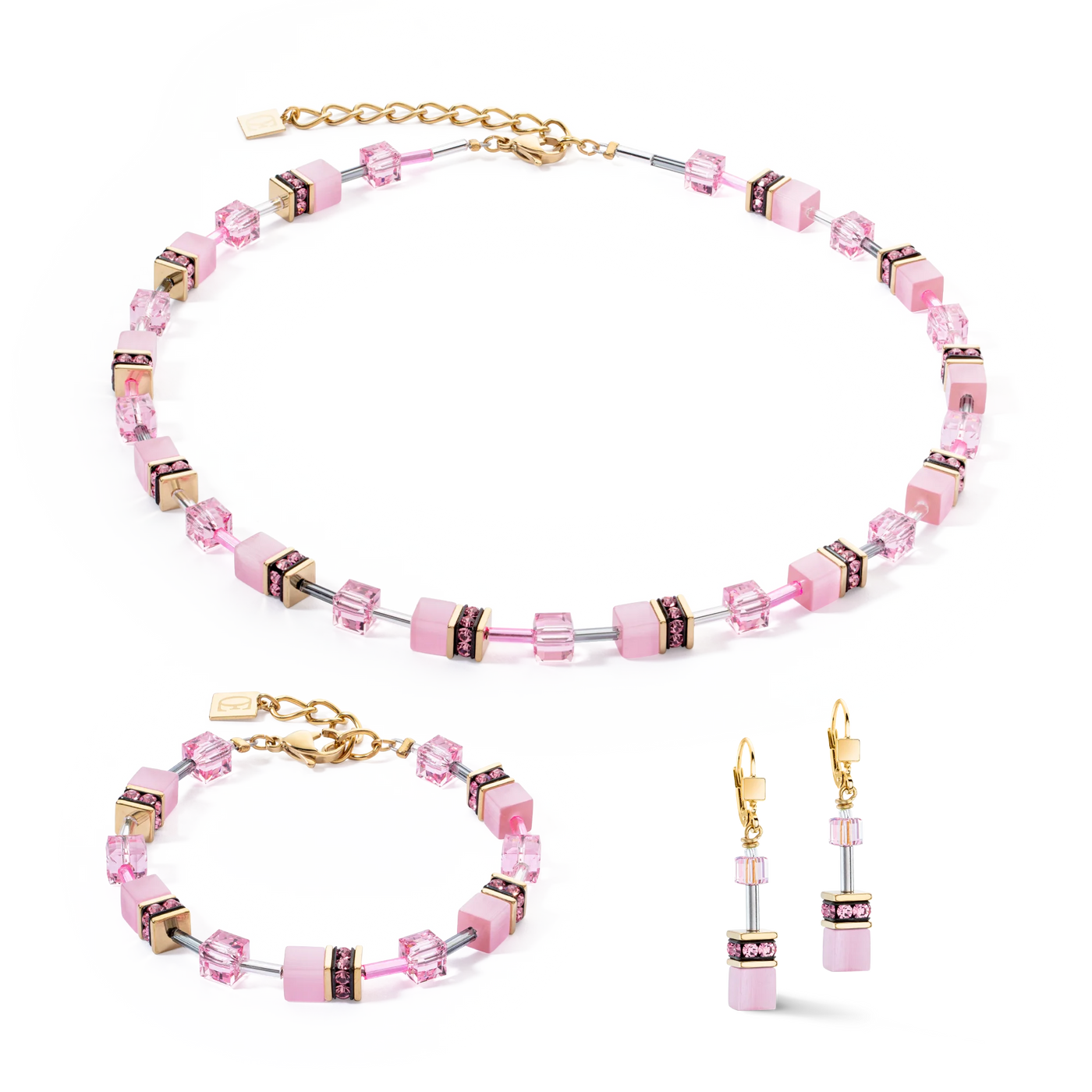 Coeur De Lion - GeoCUBE® Iconic - Mono Gold Pink Necklace