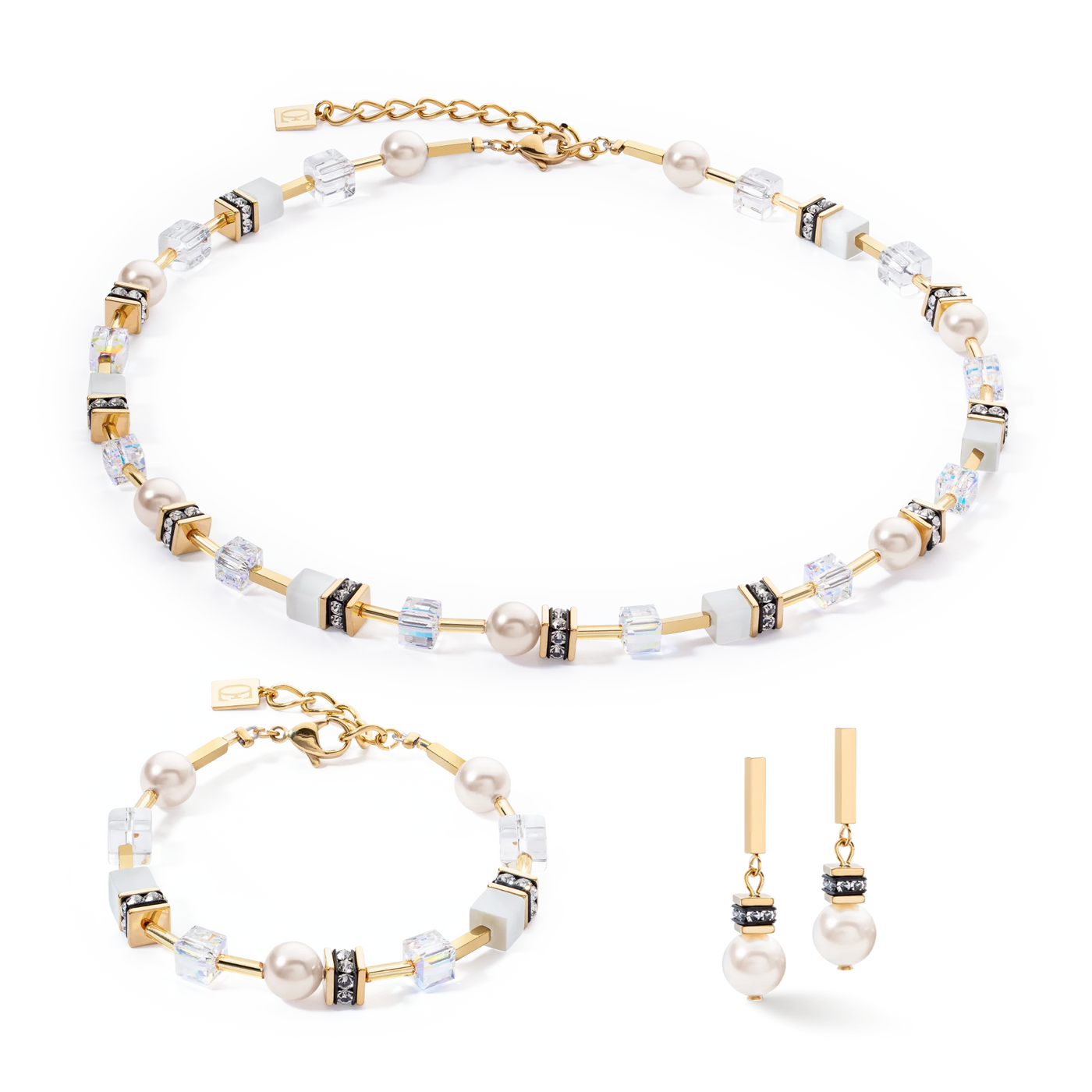 Coeur De Lion - GeoCUBE® Iconic - Pearl Mix Gold/White Earrings