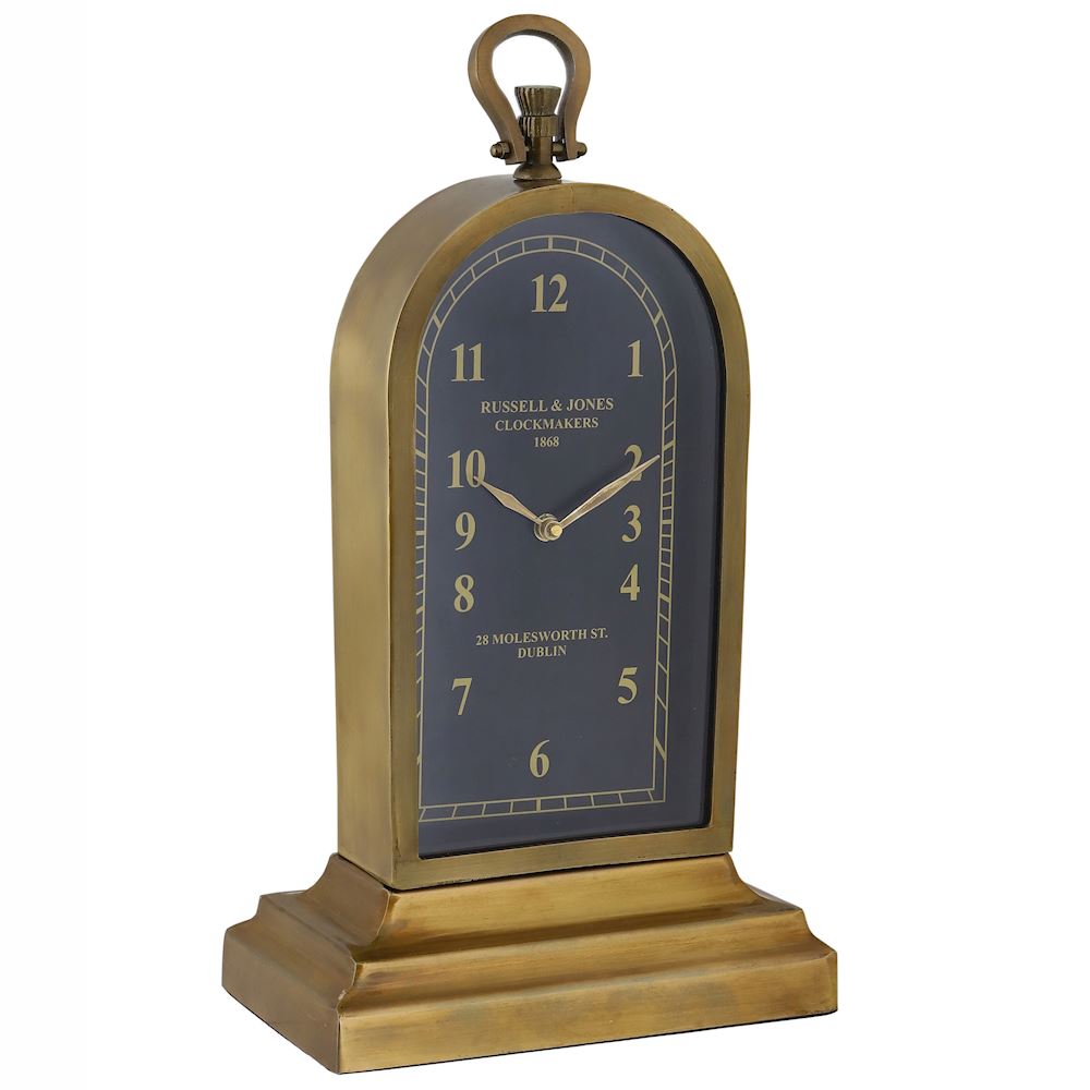 Fern Cottage Clock - Black & Brass Arched Russell & Jones Mantle Clock