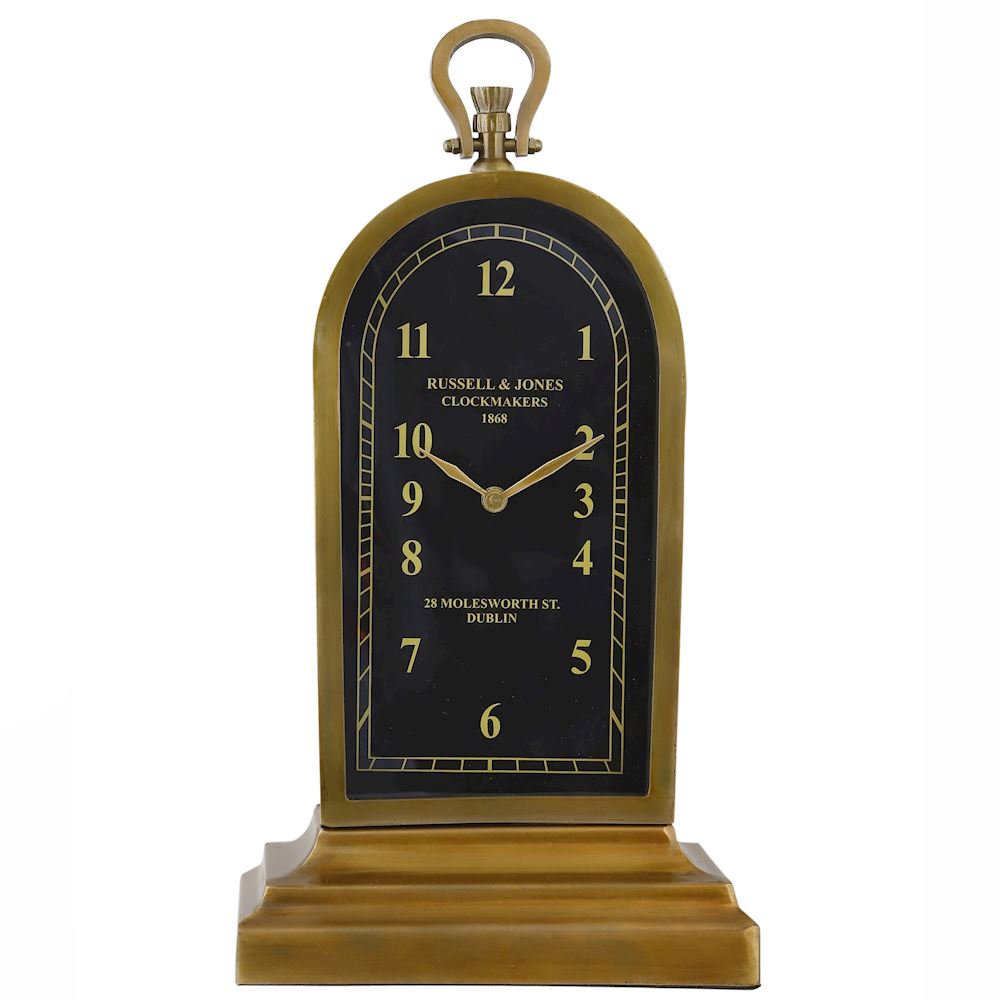 Fern Cottage Clock - Black & Brass Arched Russell & Jones Mantle Clock