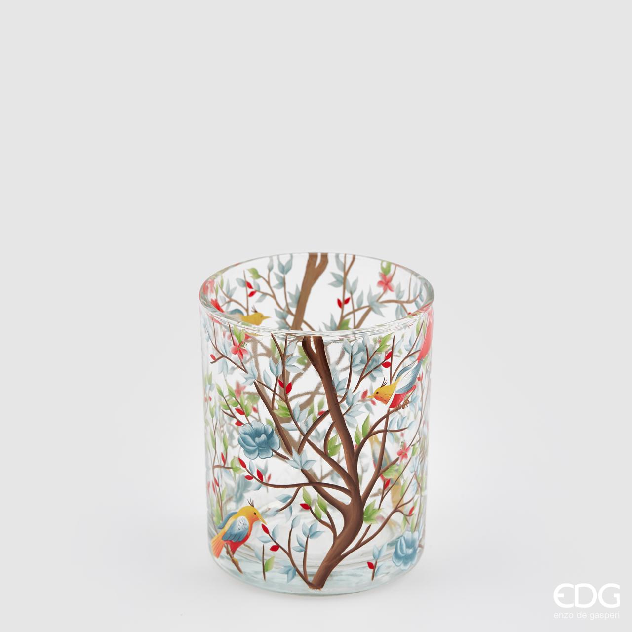 Glass Candle Holder - Flowers & Birds