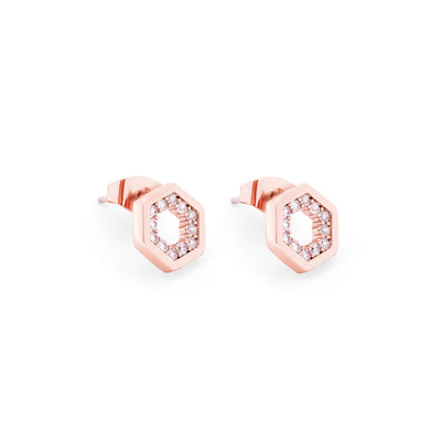 Tipperary Crystal Earrings - Bees Hexagon Stud - Rose Gold Plated