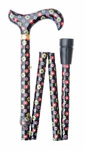 Classic Canes Folding Fashion Adjustable Derby Cane - Black Dots and Daisies