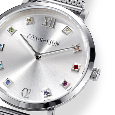Coeur de Lion Round Silver Sunray Milanese Stainless Steel Watch