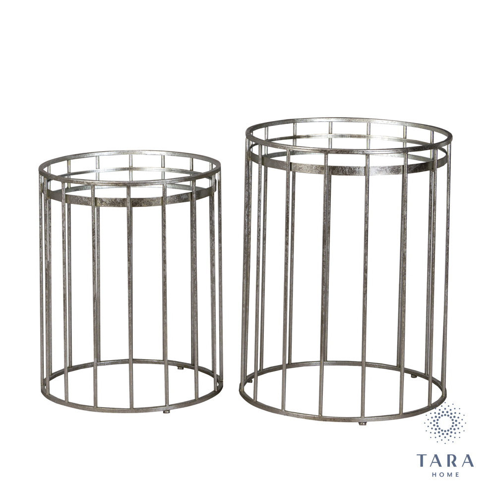 Tara Lane Cage Side Tables Round Mirrored Silver - Set of 2
