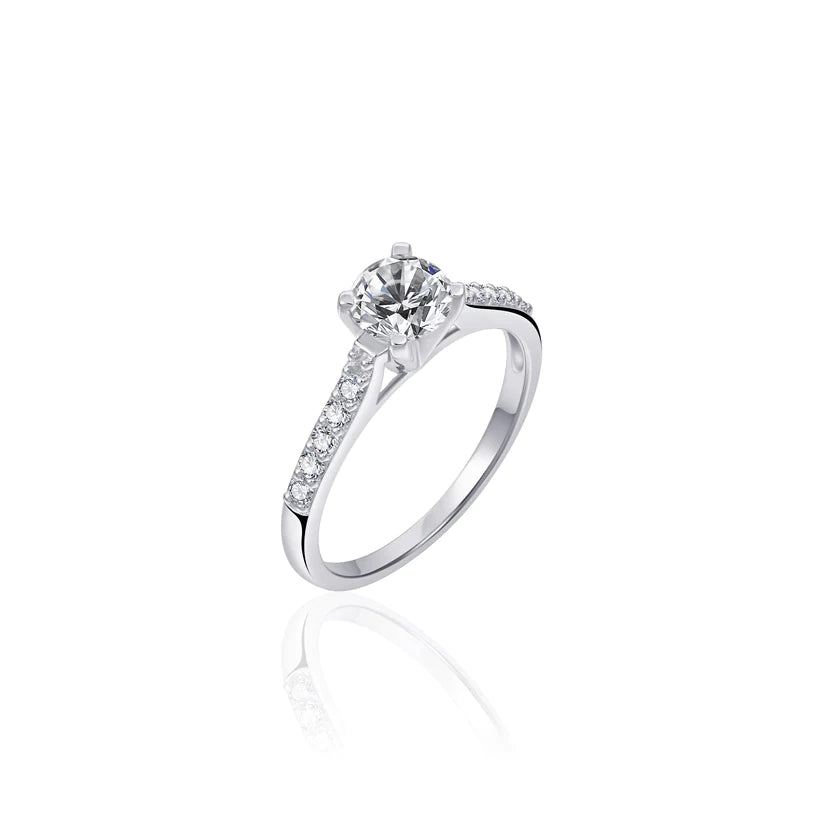 Gisser Sterling Silver Ring - Zirconia Stone Solitare - 3mm