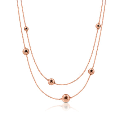 Romi Necklace - Multi Bead Double Length - Rose Gold Plated/Silver