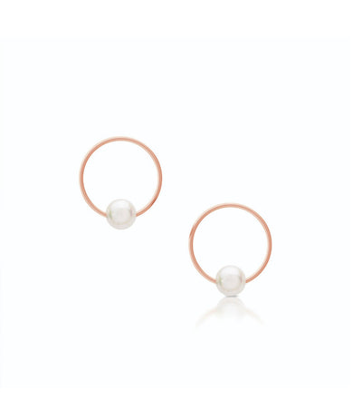Romi Earrings - Pearl & Circle  - Rose Gold Plated/Silver