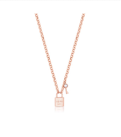 Romi Pendant - Circle Chain with Padlock - Rose Gold Plated