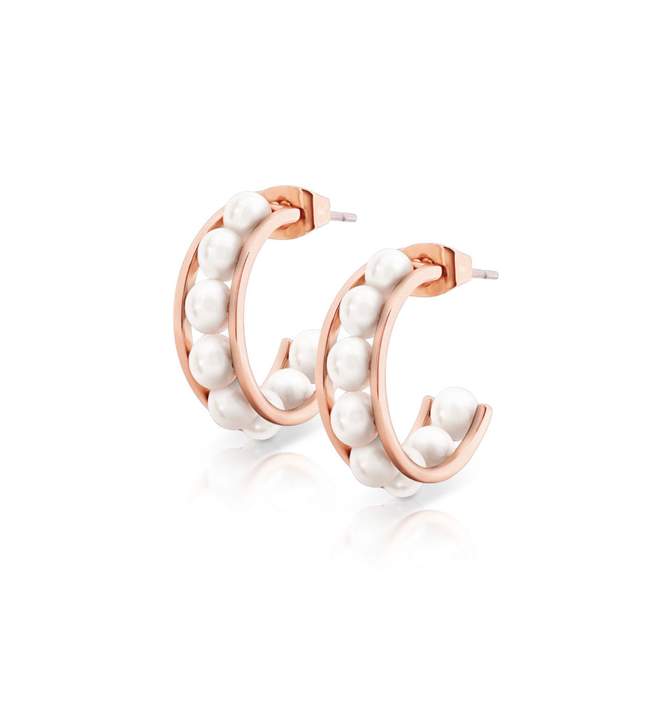 Romi Earrings - Rose Gold Pearl Inset Hoops