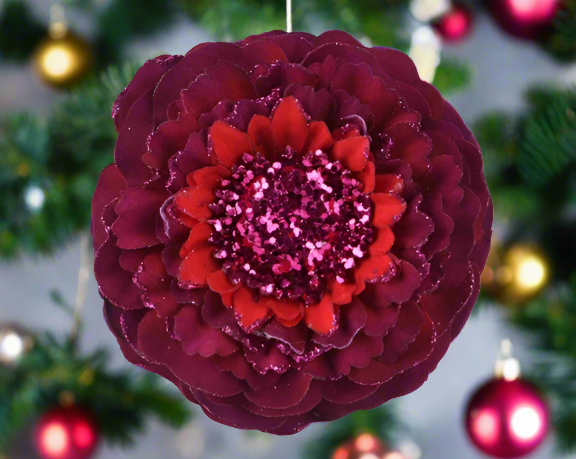 Christmas Floristry Pick - Red/Burgundy/Gold Zinna Glitter