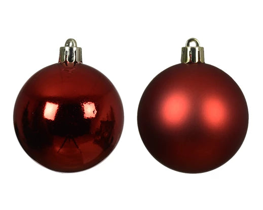 Christmas Red/ Pine Green Shatterproof Baubles - Set of 6