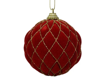 Christmas Tree Decoration –  Christmas Red & Gold Flocked Bauble