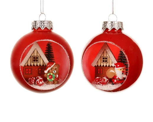 Christmas Tree Hanging Decoration - Red Christmas Scene Bauble