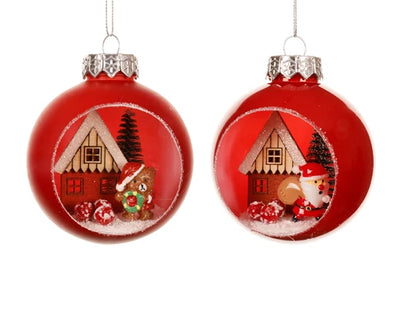 Christmas Tree Hanging Decoration - Red Christmas Scene Bauble