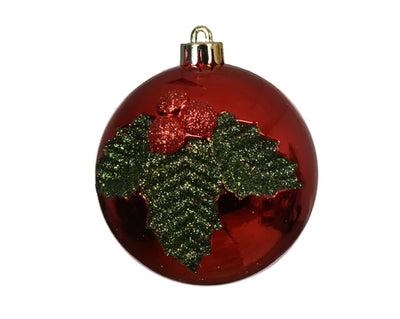 Christmas Tree Decoration –  Christmas Red Bauble with Holly Design