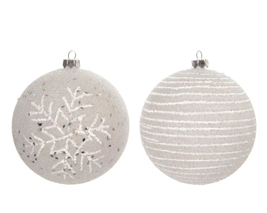Christmas Tree Hanging Decoration - Snowflake/Striped Winter White Bauble