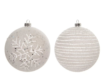 Christmas Tree Hanging Decoration - Snowflake/Striped Winter White Bauble