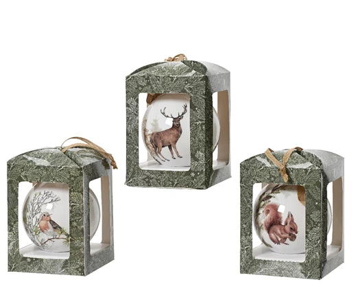 Christmas Tree Decoration – Boxed Bauble Robin/Squirrel/Deer