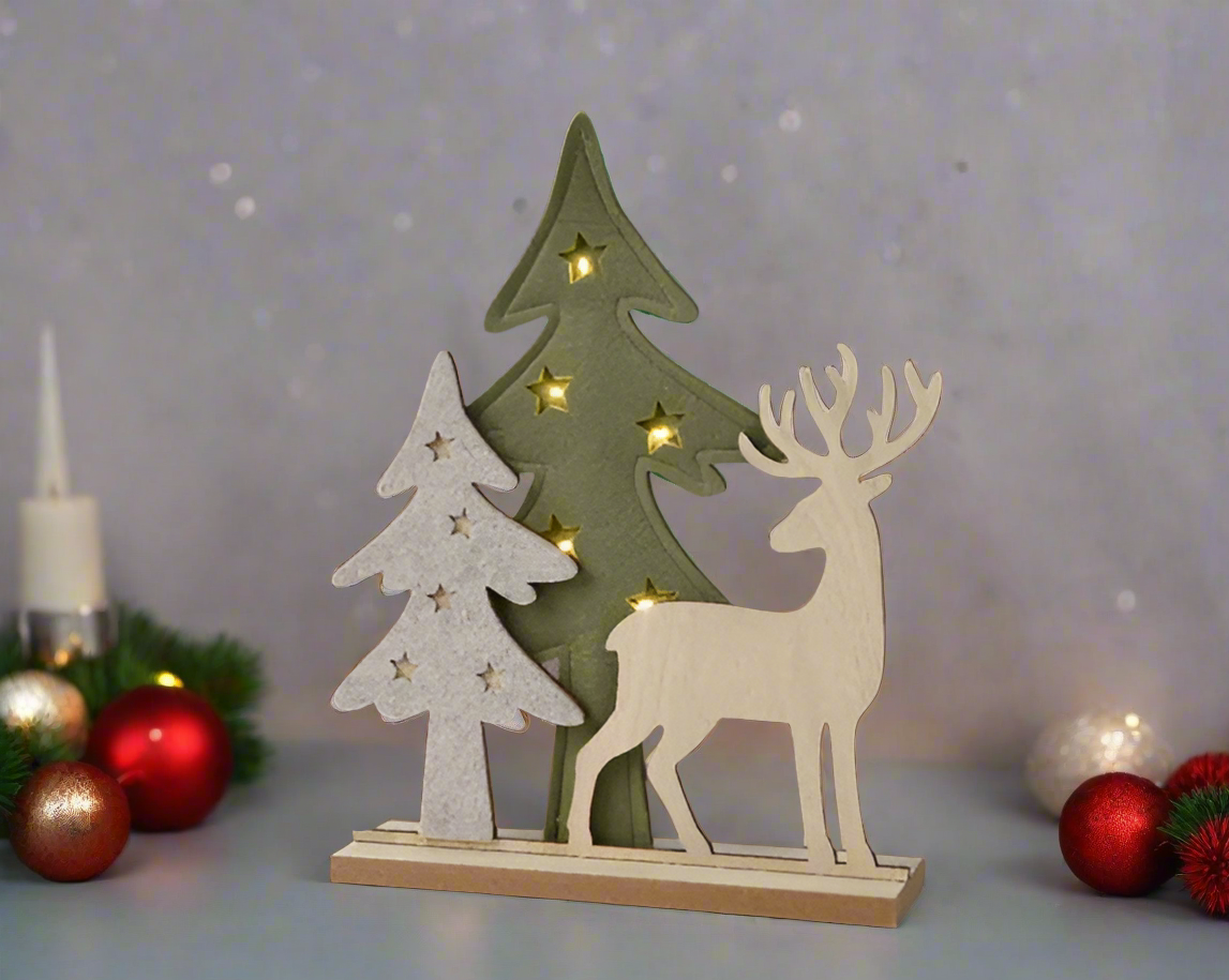 LED Felt Tree & Reindeer Scene Decoration