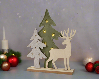 LED Felt Tree & Reindeer Scene Decoration