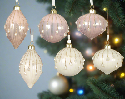 Glass Christmas Tree Hanging Decoration - Pearl Enamel Bauble **CLICK & COLLECT ONLY**