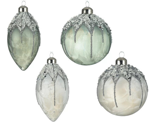 Winter White/ Rosemary Green Glass Decoration **CLICK & COLLECT ONLY**