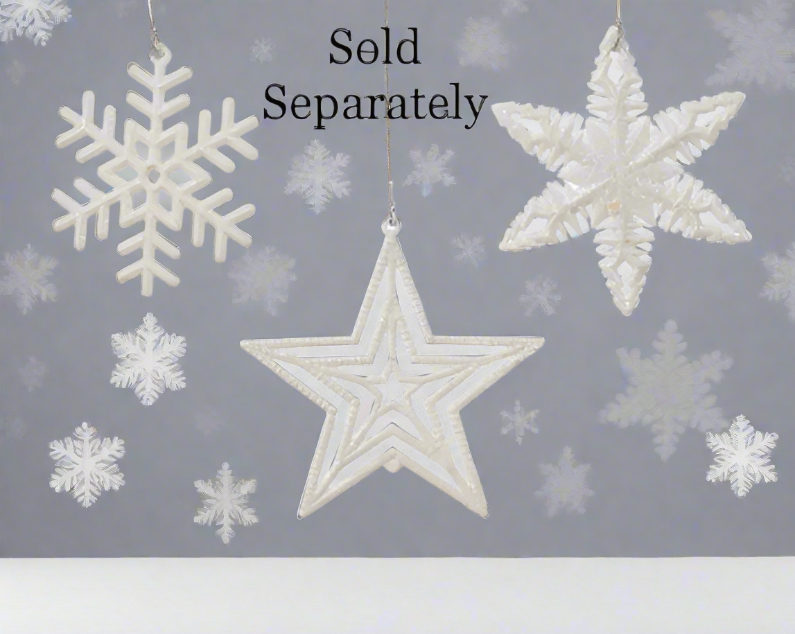 Winter White Glitter Snowflake & Star Decoration - 3 Assorted