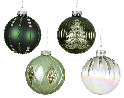 Glass Christmas Tree Hanging Decoration - Green & Sage Vintage Bauble **CLICK & COLLECT ONLY**