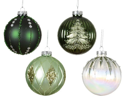 Glass Christmas Tree Hanging Decoration - Green & Sage Vintage Bauble **CLICK & COLLECT ONLY**