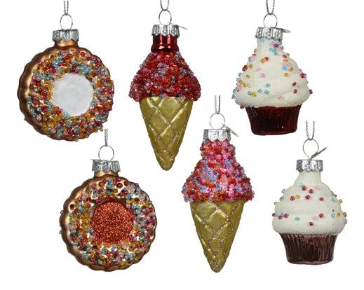 Christmas Tree Decoration – Glass Cupcake/ Doughnut/ Ice Cream Cone **CLICK & COLLECT ONLY**