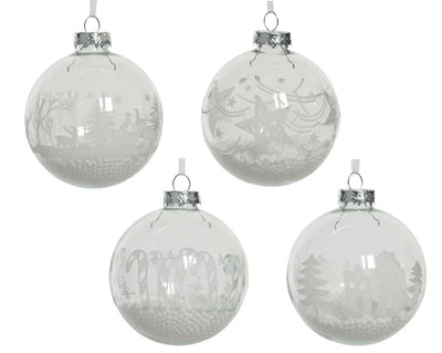 Glass Christmas Tree Hanging Decoration - Clear Snow Bauble **CLICK & COLLECT ONLY**