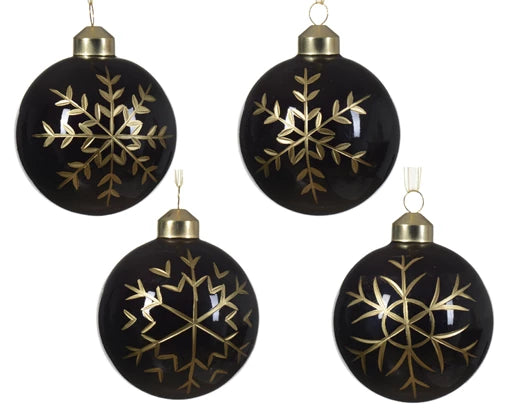 Glass Christmas Tree Hanging Decoration - Black Snowflake Bauble **CLICK & COLLECT ONLY**