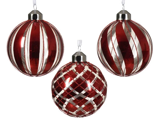 Red Glass Striped Bauble **CLICK & COLLECT ONLY**