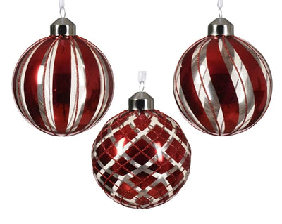 Red Glass Striped Bauble **CLICK & COLLECT ONLY**