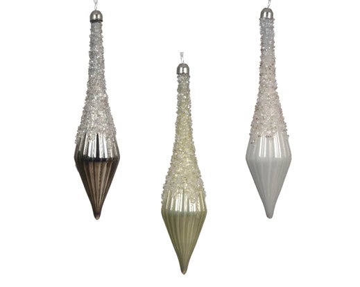 Glass Hanging Decoration  -  Winter White/Sage Green/Silver **CLICK & COLLECT ONLY**