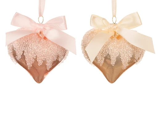 Glass Christmas Tree Hanging Decoration - Pink/Pearl Heart Bauble **CLICK & COLLECT ONLY**