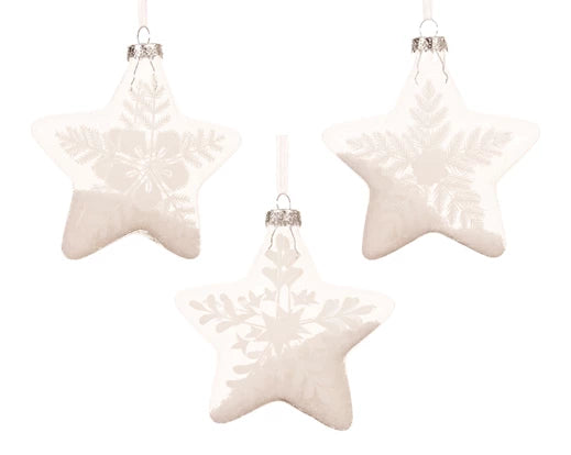Glass Christmas Tree Hanging Decoration - White Star Bauble **CLICK & COLLECT ONLY**