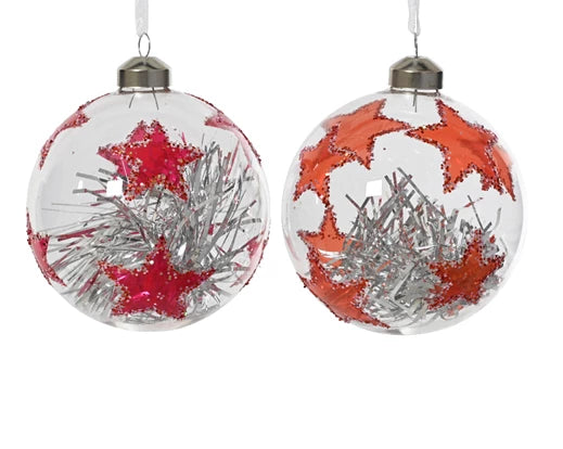 Glass Christmas Tree Hanging Decoration - Star Tinsel Bauble **CLICK & COLLECT ONLY**