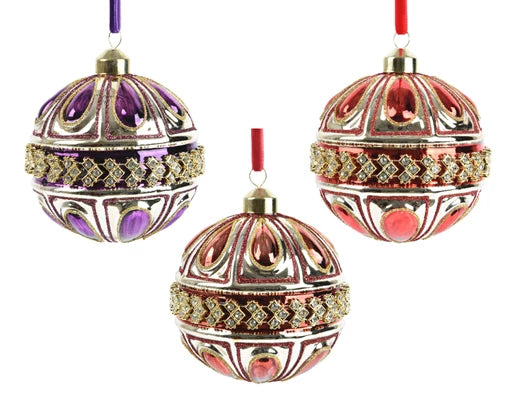 Glass Christmas Tree Hanging Decoration - Vintage Beaded Gold **Click & Collect Only**