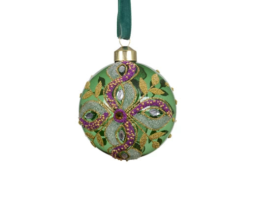 Glass Christmas Tree Hanging Decoration - Green Leaf Bauble **CLICK & COLLECT ONLY**