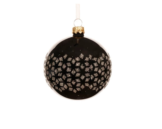 Glass Christmas Tree Hanging Decoration - Black Glitter Bauble **CLICK & COLLECT ONLY**