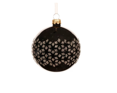 Glass Christmas Tree Hanging Decoration - Black Glitter Bauble **CLICK & COLLECT ONLY**