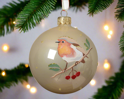 Glass Christmas Tree Hanging Decoration - Robin **CLICK & COLLECT ONLY**