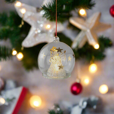 Christmas LED Collection - Glass Angel & Stars LED Hanging Decoration