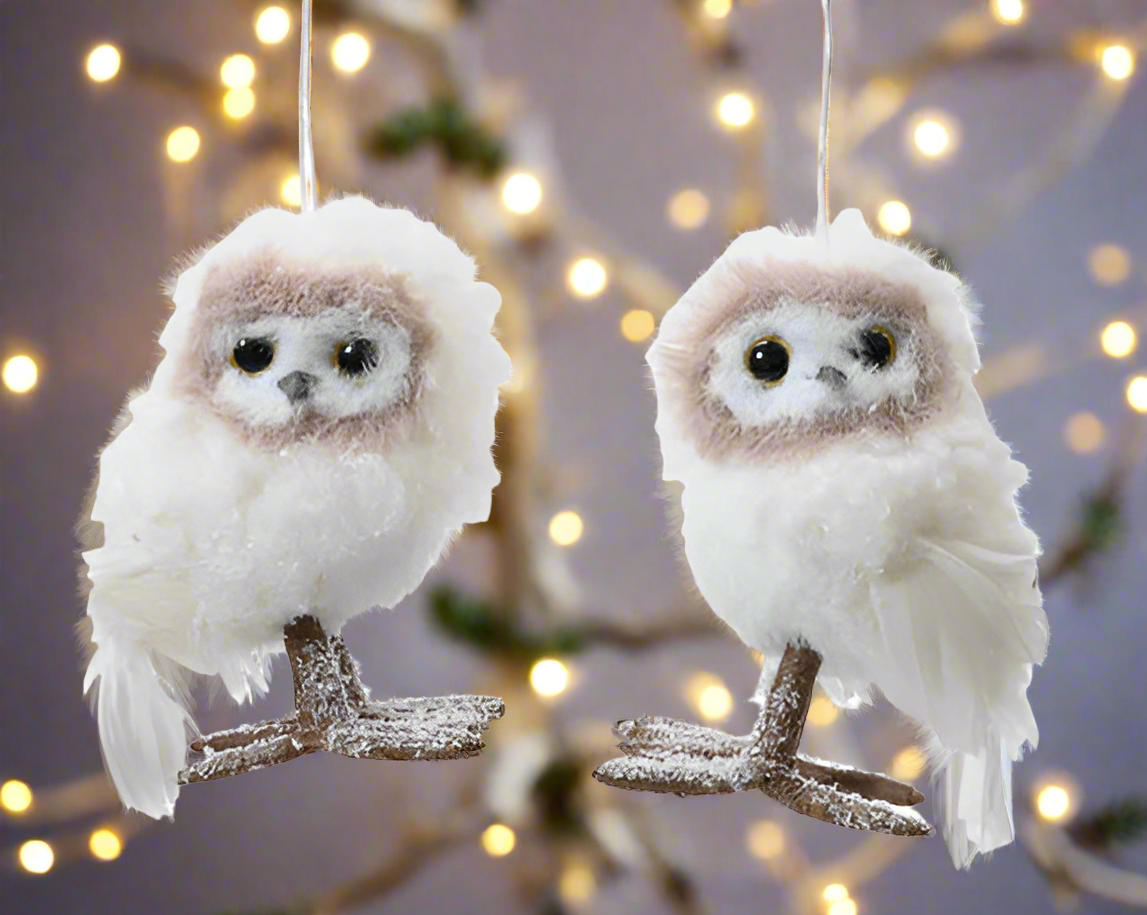 Christmas Tree Hanging Decoration - Faux Fur Fluffy Owl