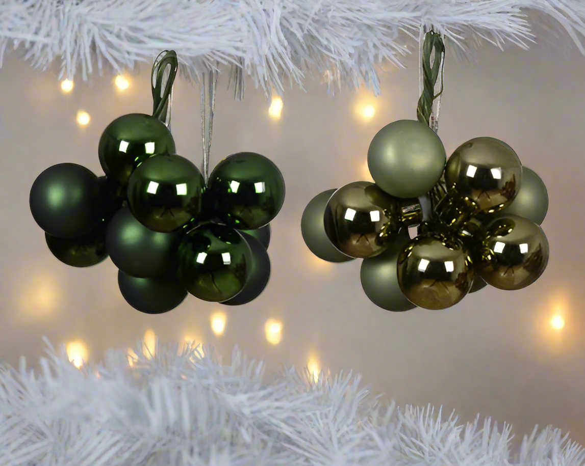 Christmas Baubles on Wire - Sage Green/Bottle Green