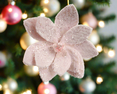 Christmas Floristry Pick - Pink/White/Sage Green Faux Fur Poinsettia